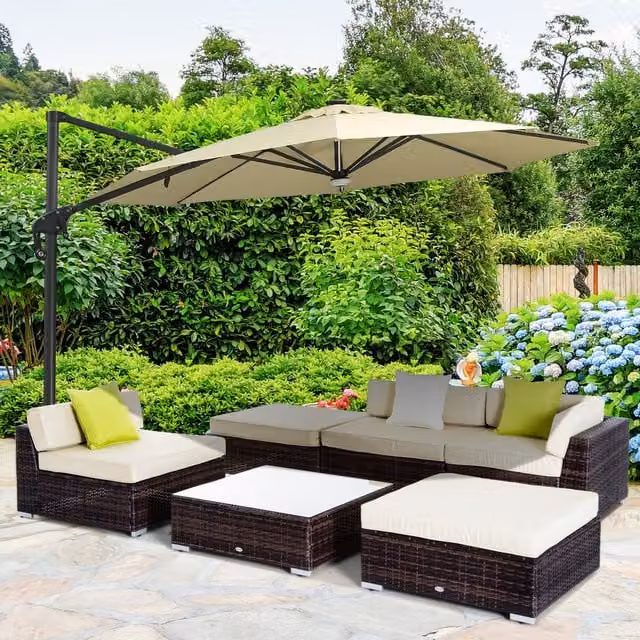 Outsunny 6 Piece Brown Rattan Garden Furniture Set