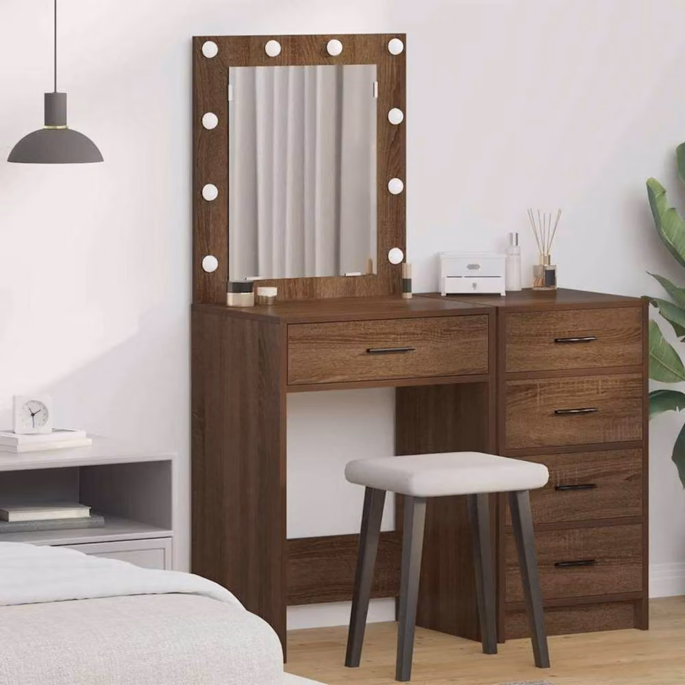 Berkfield Home Hollywood LED Dressing Table in Brown Oak, W: 50 cm, D: 41 cm, H: 135 cm – 2