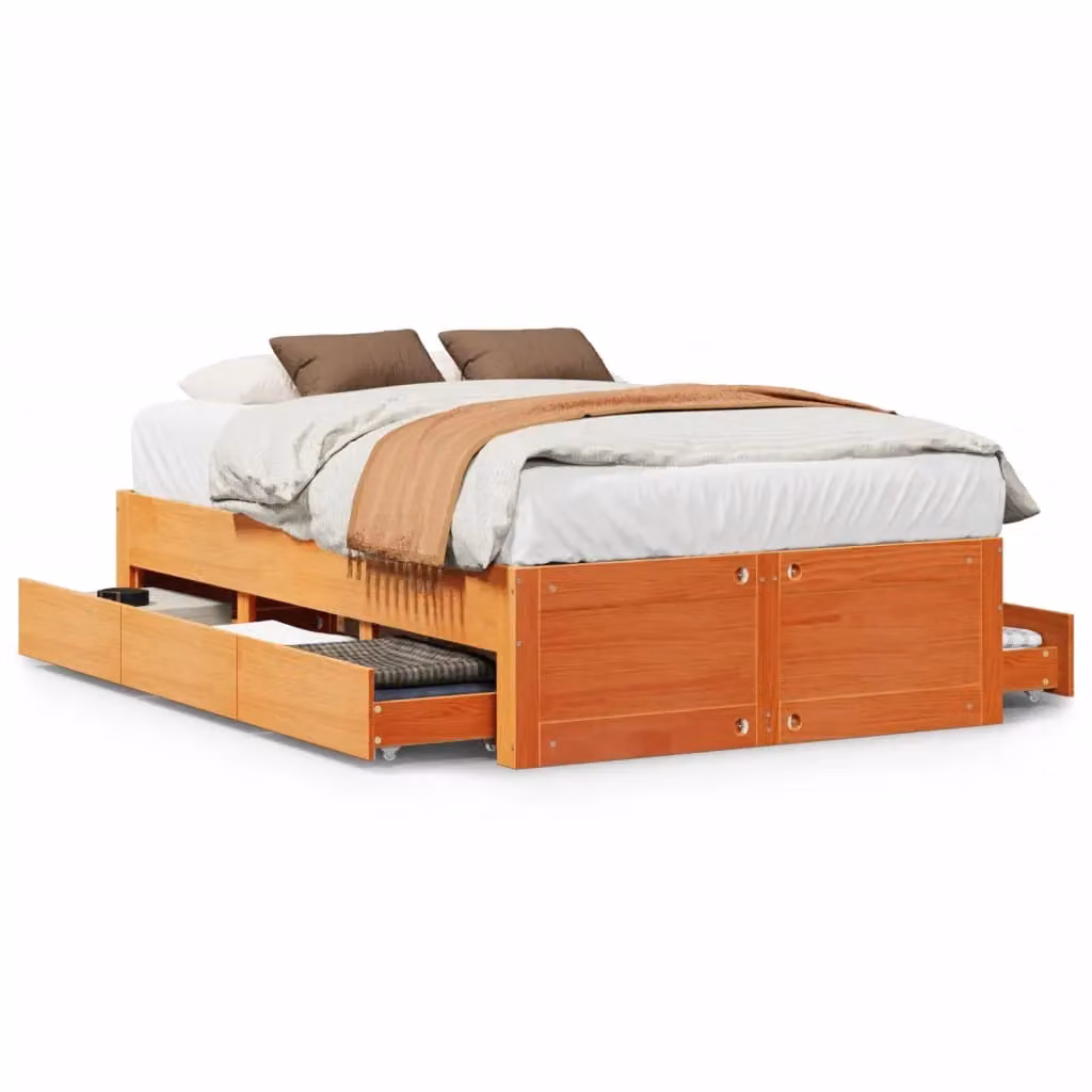Berkfield Home Small Double Solid Wood Pine Bed Frame with Drawers, Wax Brown, W/D/H: 120 x 190 cm – 2