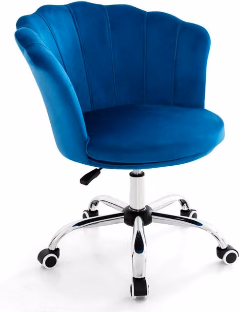 COSTWAY Blue Velvet Adjustable Vanity Task Chair with 360 Degree Swivel and Castors