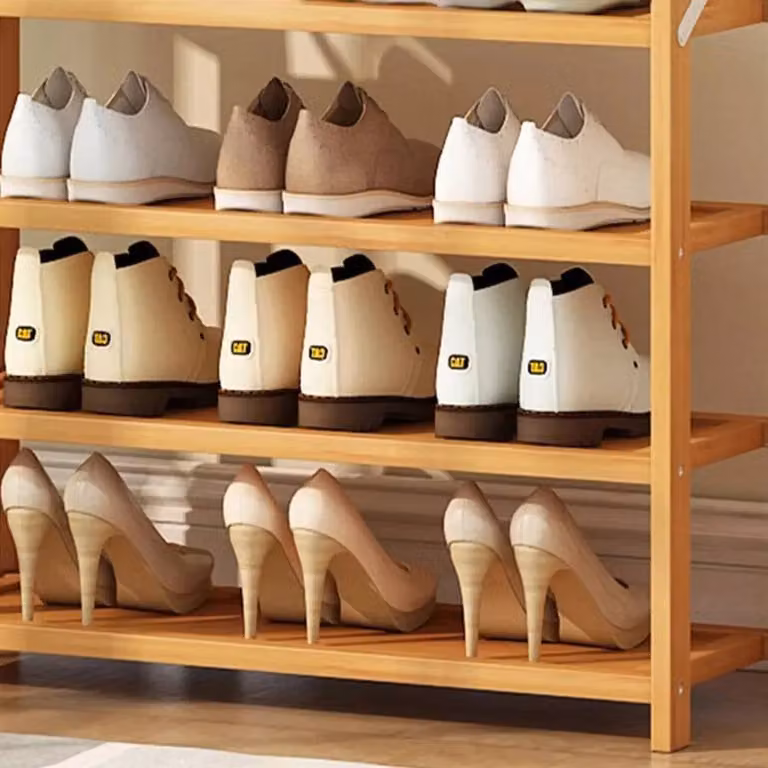 Hinsinc 5-Tier Wooden Hat Coat Stand and Shoe Rack with Bench in Brown, Width: 50 cm