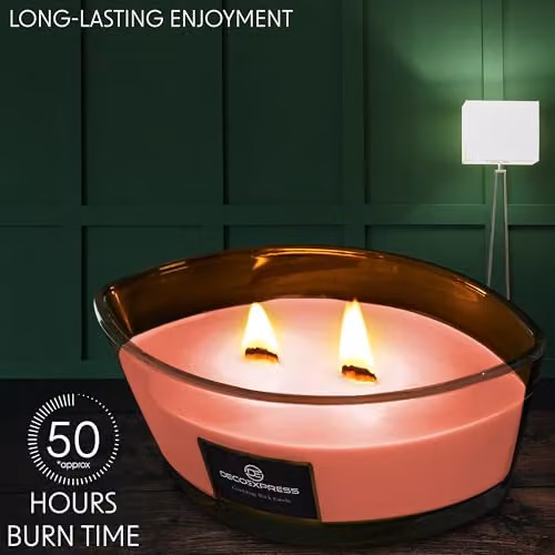 Deco Express Toasted Marshmallows Scented Woodwick Pillar Candle in Orange – 4
