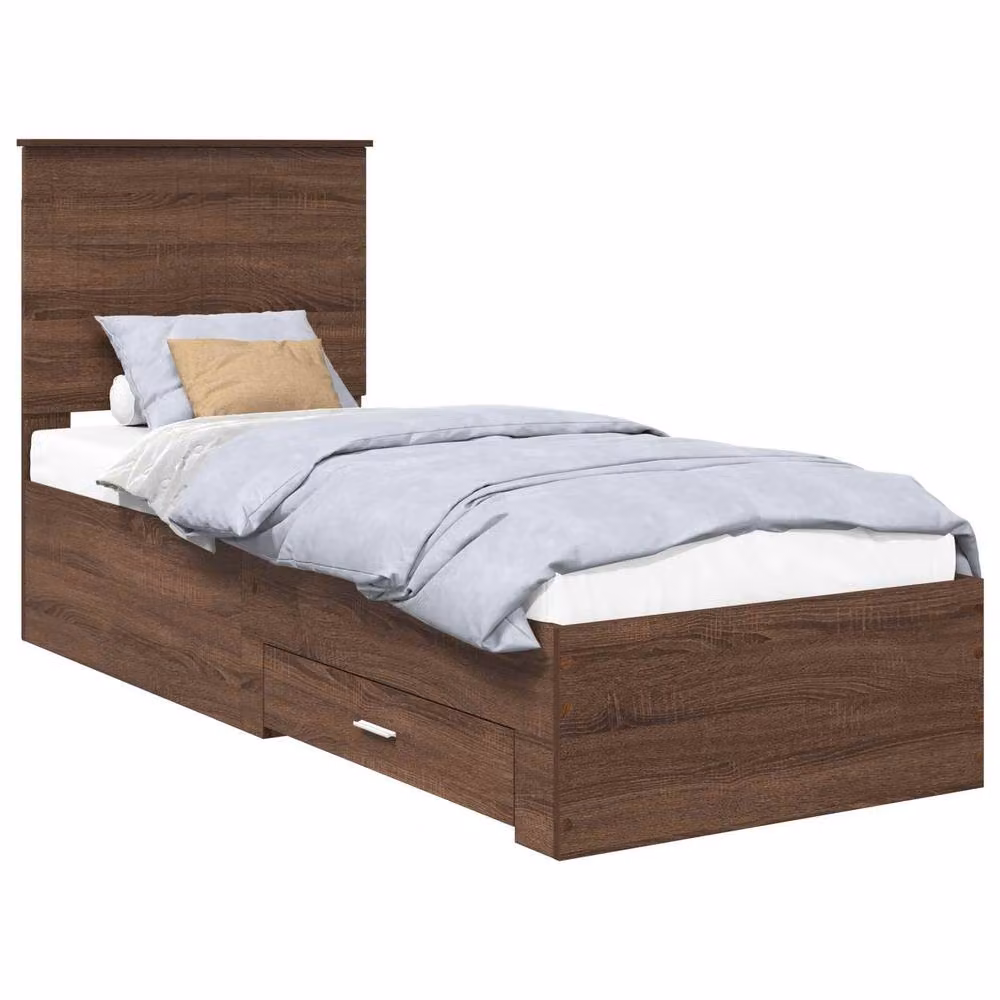 Berkfield Home Modern Bed Frame in Brown Oak and Silver, Engineered Wood, W/D/H: 190 x 70 x 70 cm – 2
