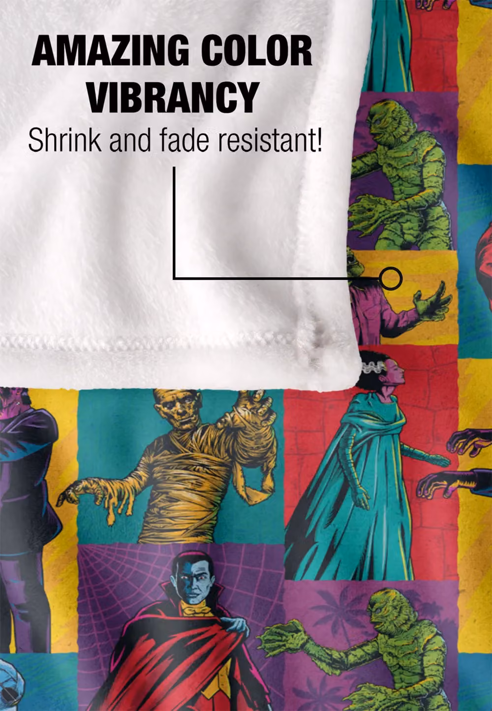 Universal Monsters Collage Silky Touch Blanket in White and Multicolour, W: 152 cm, D: 127 cm – 4