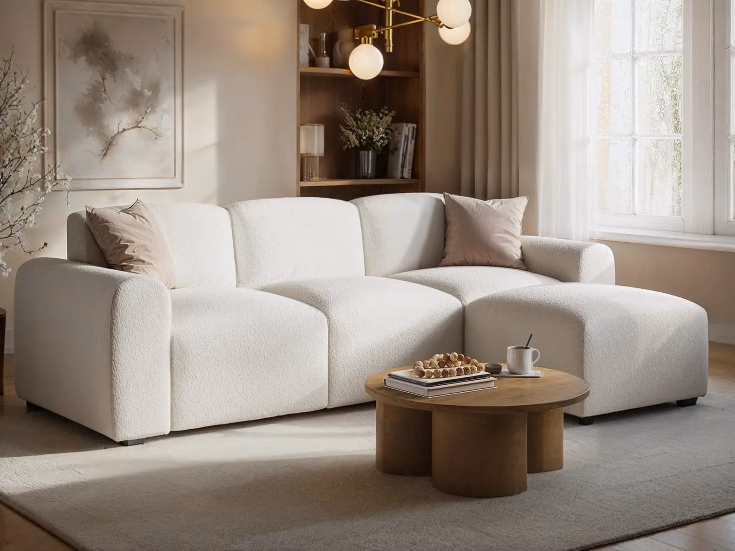 Flair Manon Reversible 3 Seater L-Shape Corner Sofa in Cream Boucle and Velvet – 2