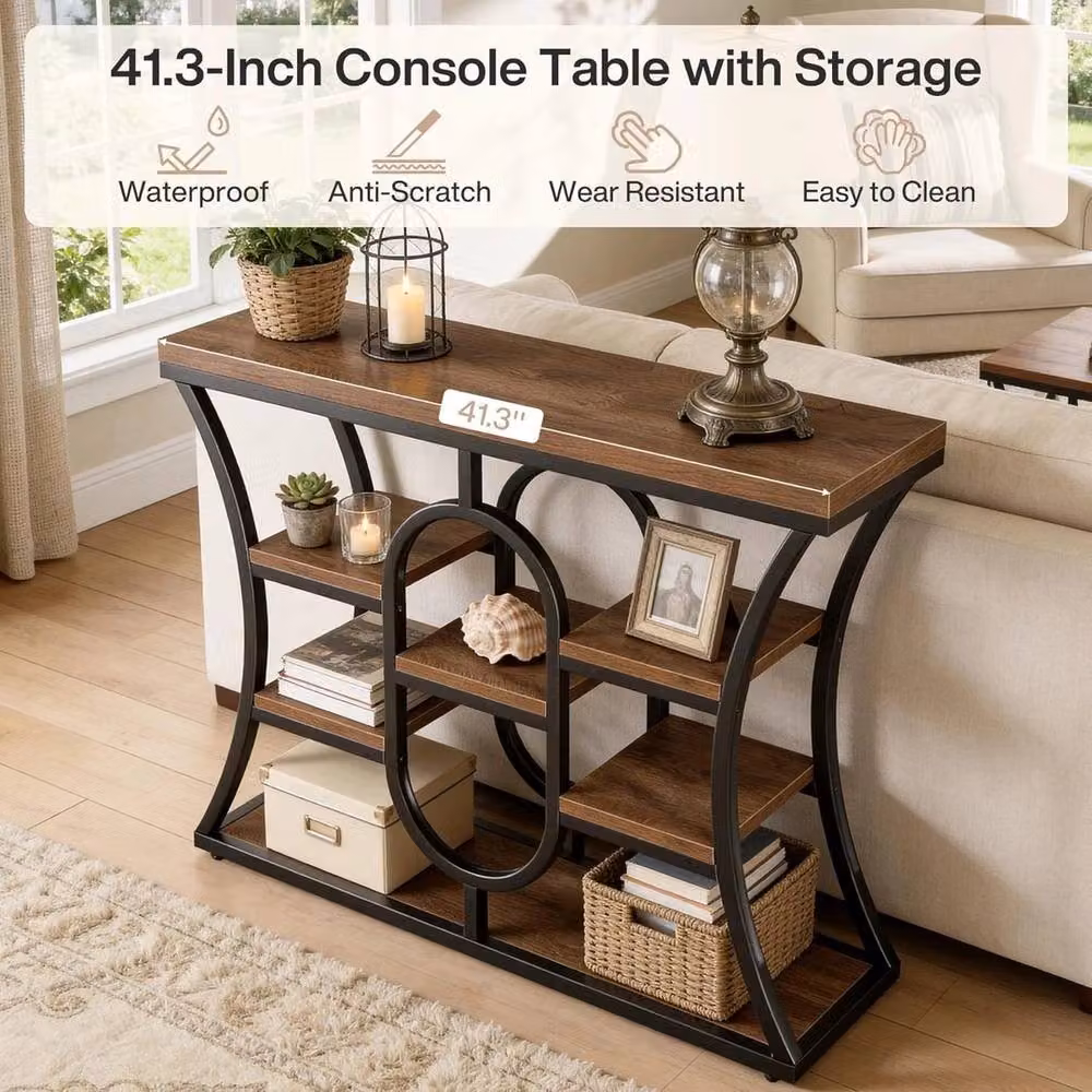 VOGREX Industrial Narrow Console Table in Brown – 4