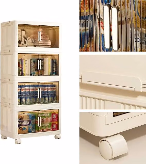 FLAVORA 4-Tier Foldable Rolling Stackable Storage Box in White, W/D/H: 50 x 30 x 30 cm