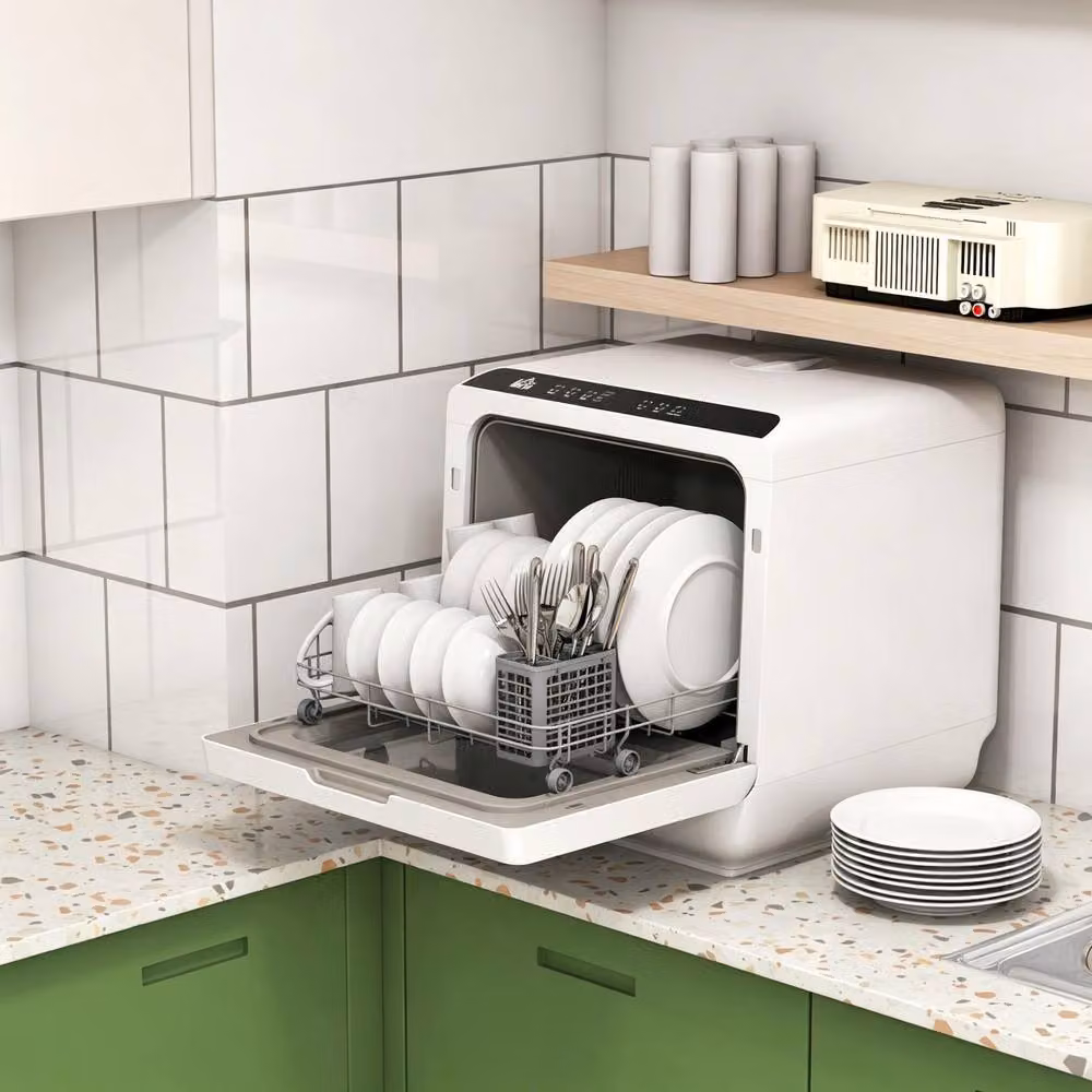 STILVORA Tabletop Dishwasher with 6L Tank Capacity and 5 Wash Programmes, White – 3