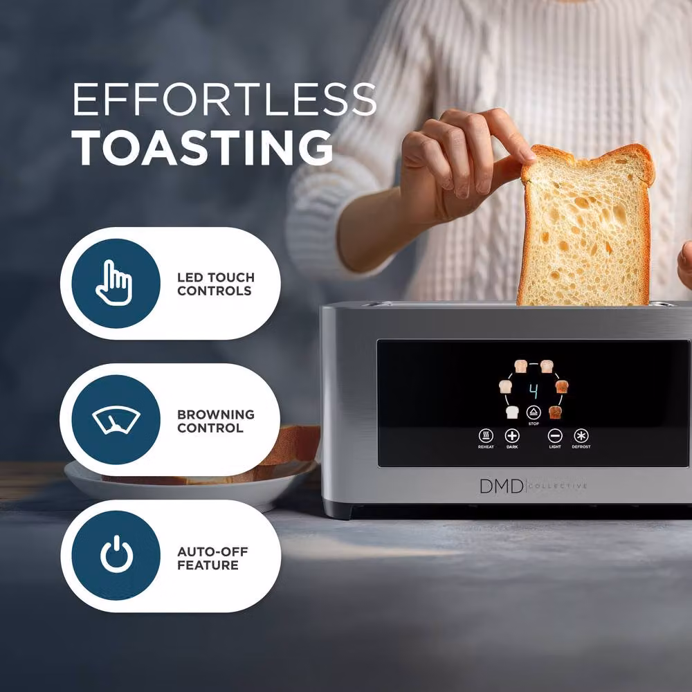 DMD Collective 4 Slice Digital Touchscreen Toaster, 1400W, Stainless Steel in Silver – 4