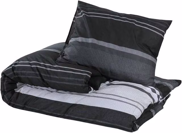 Berkfield Home Elegant Cotton Duvet Cover and Pillowcase Set in Black and White Striped, W/D/H: 140 x 200 cm