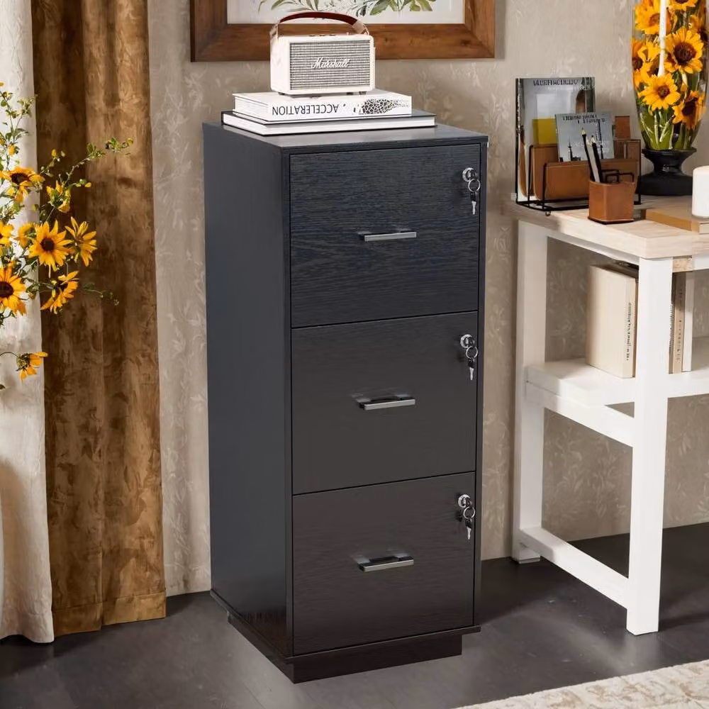 EONLION Black Lockable 3-Drawer Metal File Cabinet for Home Office – 3