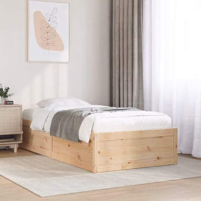 Berkfield Home Small Single Solid Wood Pine Bed Frame, Brown, W/D/H: 75 x 190 cm