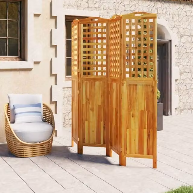Berkfield Home Beautiful 4-Panel Room Divider in Brown Oiled Solid Acacia Wood, W/D/H: 162 x 2 x 180 cm