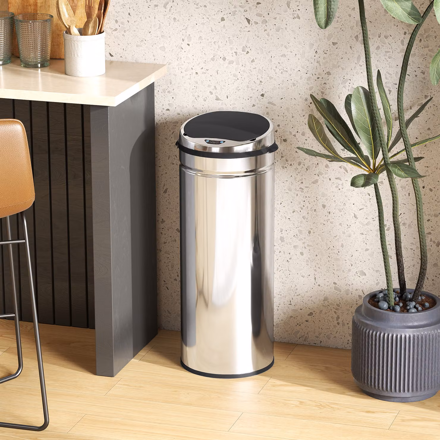 HOMCOM 50L Stainless Steel Sensor Bin in Silver Tone with Soft Close and Fingerprint Proof Finish – 5