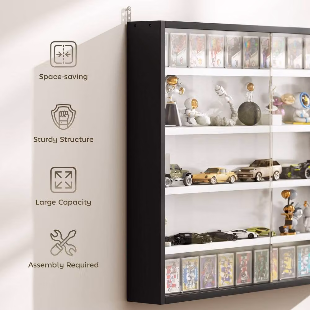 STILVORA Wall Mounted Display Cabinet with Glass Doors and Internal Shelves in Matt Black – 5