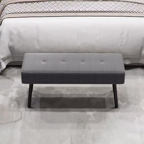 HOMCOM Grey Corduroy End of Bed Bench with Upholstered Frame and Metal Legs, W: 100 cm, D: 45 cm, H: 45 cm – 5