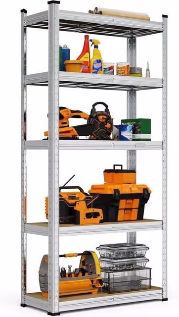 FORGEVIO 5-Tier Heavy Duty Industrial Garage Shelving Unit in Silver with Adjustable MDF Shelves