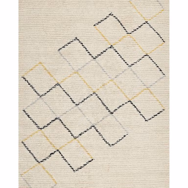 Wyld and Coco Home Beige Cotton Geometric Hand Tufted Area Rug, W: 140 cm, D: 200 cm