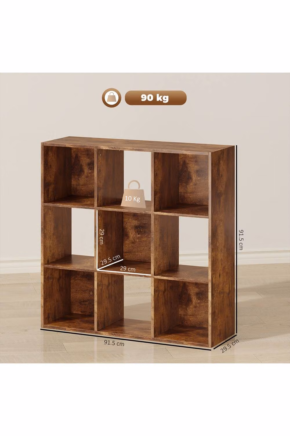 ERGOVEXA 9 Cube Storage Unit in Brown MDF with Back Panel, W/D/H: 91.5 x 29.5 x 29.5 cm – 2