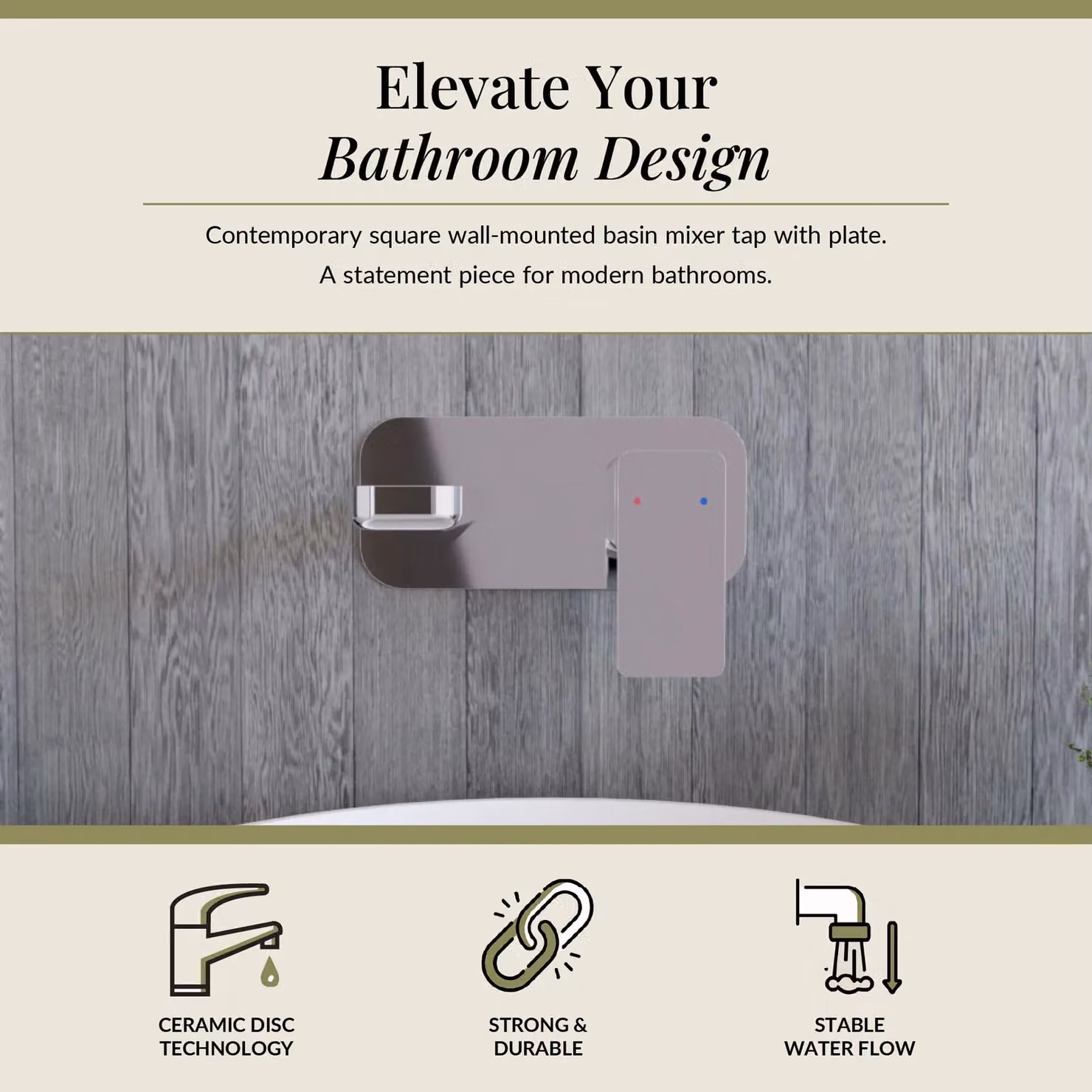Balterley Square Wall Mounted Two Tap Hole Basin Mixer Tap with Back Plate in Chrome Silver – 2
