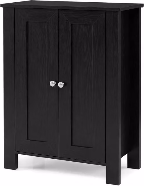 VOGREX Modern Freestanding Double Door Storage Cabinet in Matt Black with Internal Shelves and Soft-Close Hinged Doors, W/D/H: 80 x 30 x 60 cm
