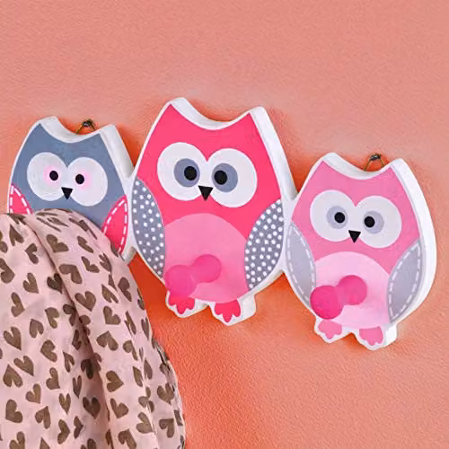 mysmartbuy 3 Owl Wall Mounted Hooks in Pink, Grey and White – 2