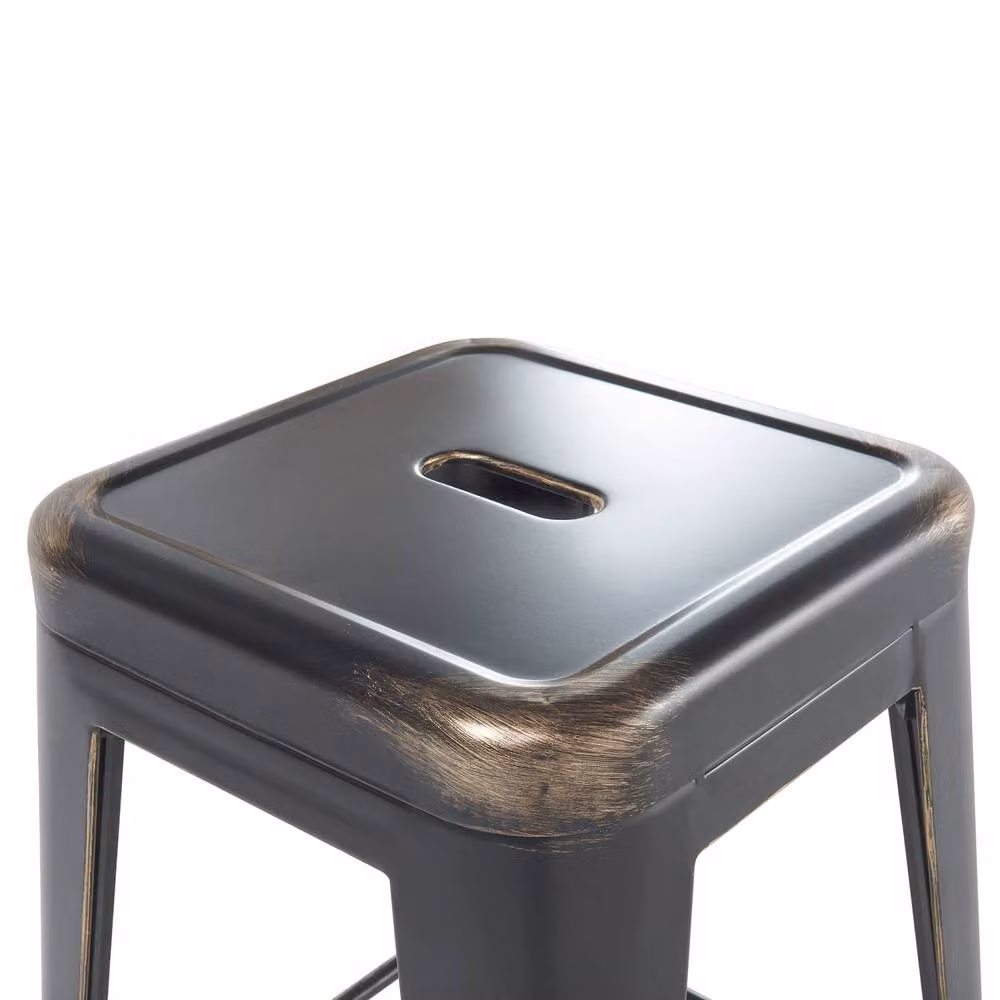 Wyld and Coco Set of 2 Black Matt Metal Industrial Stackable Bar Stools – 3