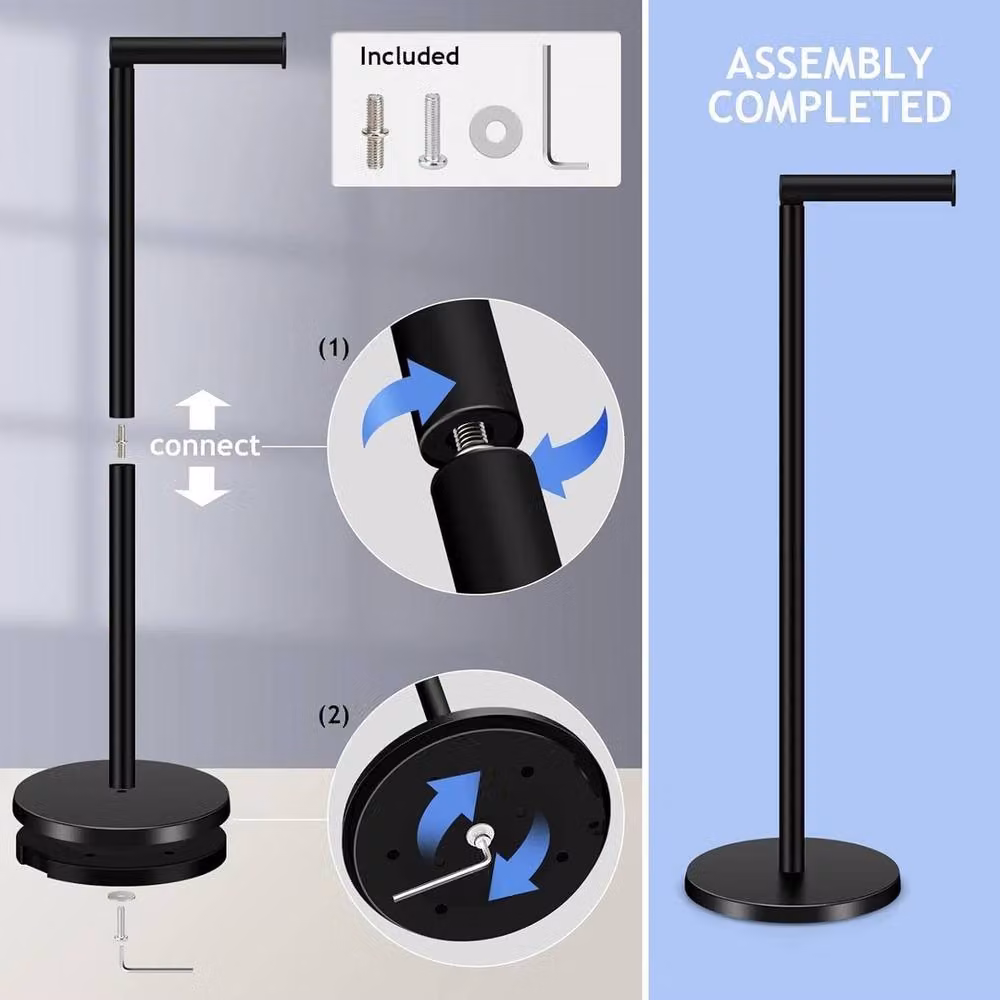 SPETLEK Free Standing Toilet Roll Holder with Spare Roll Holder in Black – 3