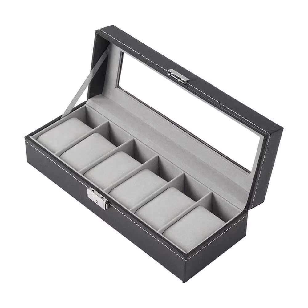 Spetlek 6 Grid Jewelry Storage Box in Black with Glass and Metal Details – 2