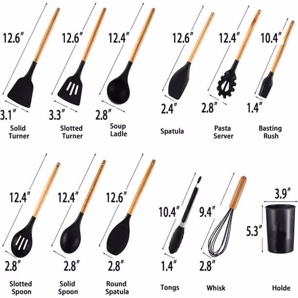 KORVIXA 22-Piece Black Kitchen Utensil Set with Heat Resistant Wood and Silicone Materials – 2