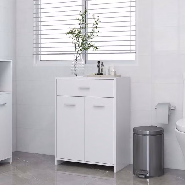 Berkfield Home Modern White Bathroom Cabinet with Hinged Doors and Drawers, W/D/H: 60 x 33 x 80 cm – 1