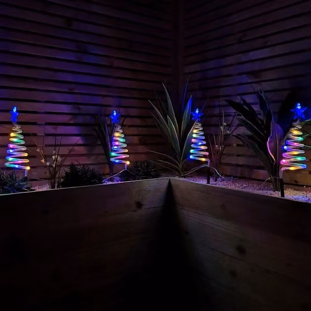 Samuel Alexander Set of 4 Battery Operated Multicolour LED Spiral Tree Path Lights with Timer for Garden Decoration