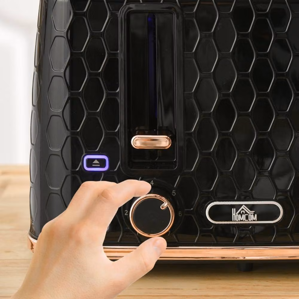 Rolipo Black Honeycomb 4 Slice Toaster, 1600W with 7 Browning Levels – 6