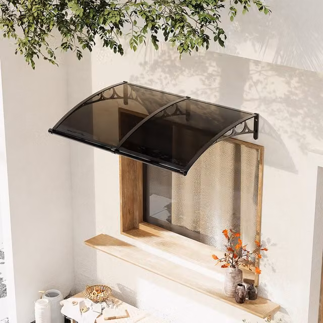 Livingandhome Black Aluminium Door Canopy Window Awning with Transparent Polycarbonate Cover, Width: 165 cm