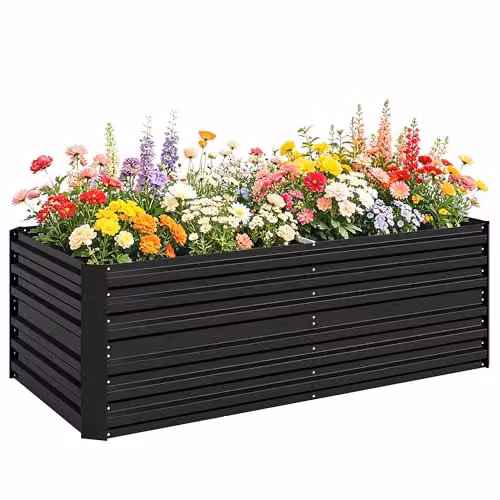 Outsunny Galvanised Steel Raised Bed for Vegetable and Ornamental Gardens, Black, W/D/H: 90 x 90 x 59 cm – 1