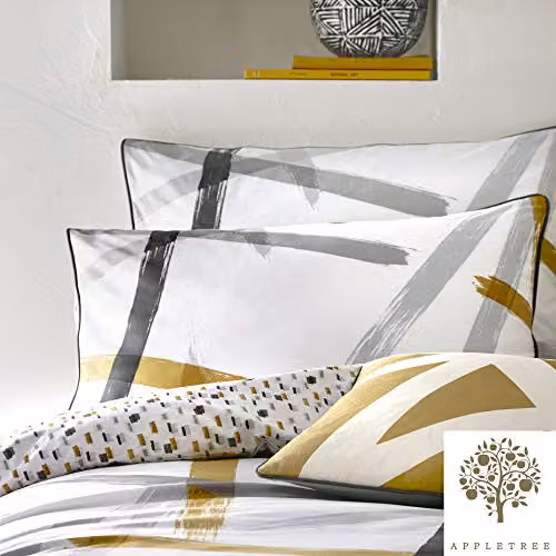 Appletree Reversible Graphic Cotton Duvet Cover and Pillowcase Set in White and Grey, W/D/H: 200 x 200 x 180 cm – 2