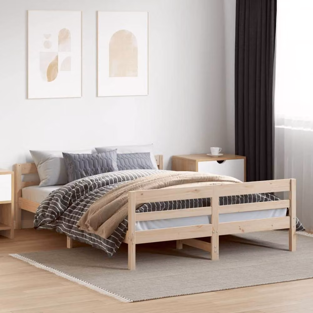 Berkfield Home Beautiful Solid Wood Pine Bed Frame in Beige, W/D/H: 140 x 200 cm – 2