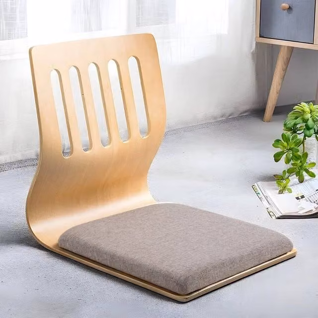 KORVIXA Beige Yoga and Lazy Leisure Legless Chairs with Upholstered Wood Frame, W/D/H: 100 x 100 x 100 cm – 1