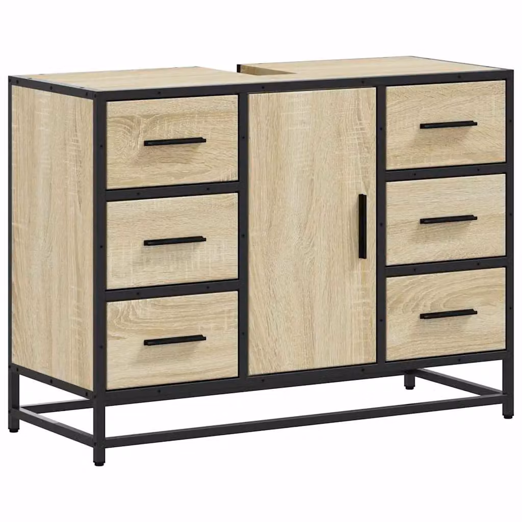 Berkfield Home Sonoma Oak Bathroom Sink Cabinet in Brown, W: 80 cm, D: 33 cm, H: 60 cm – 2