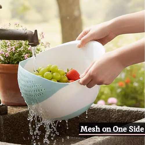 Orsina Green and White 4 Litre Fine Mesh Plastic Colander with Handles – 3