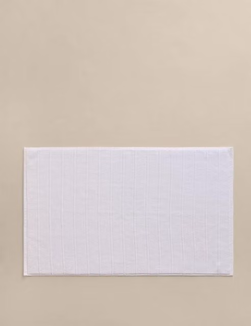 M&S White Striped Egyptian Cotton Non Slip Bath Mat