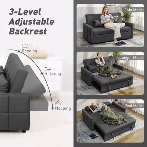 HOMCOM 2 Seater Click Clack Sofa Bed in Grey Fabric with Sleeping Function – 5