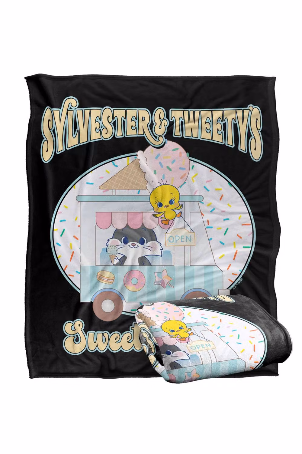 Warner Bros. Looney Tunes Gokko Sylvester and Tweety's Sweet Treats LOGOVISION Super Soft Silky Touch Fleece Throw Blanket, Multicolour, W: 152 cm, D: 127 cm – 7