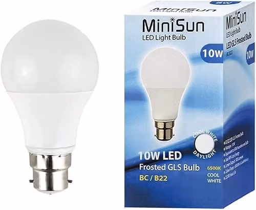 MiniSun 10W LED B22 Bulbs, Pack of 6, 6500K Cool White
