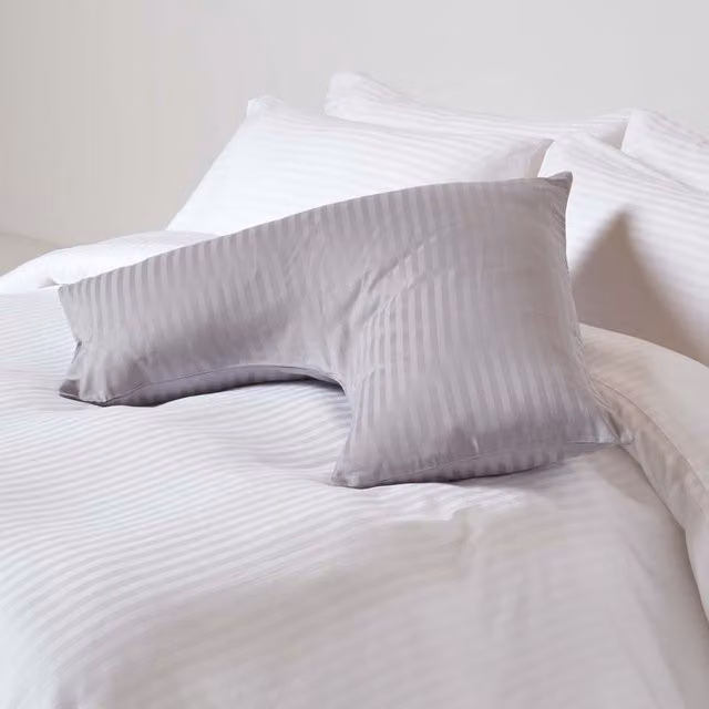 Homescapes Grey Egyptian Cotton V-Shape Pillowcase, 330 Thread Count Striped Percale