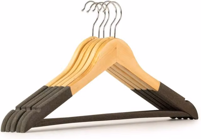KDMD Nomad Sari Standard Wooden Clothes Hanger with Contoured Shoulders and Non-Slip Bar, Brown, Width: 44 cm