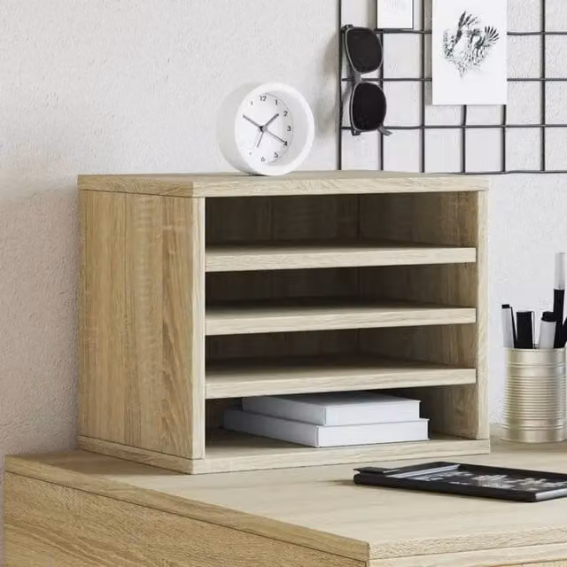 EONLION Solid Wood Desk Organiser in Brown, W/D/H: 36 x 26 x 29.5 cm