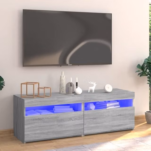 Berkfield Home Modern TV Cabinet with LED Lights in Grey Sonoma, W/D/H: 120 x 35 x 40 cm