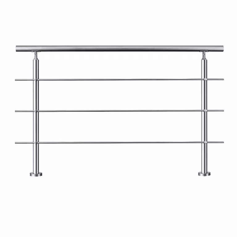 PAWNORA 3 Bar Stainless Steel Stair Railing Balustrade in Silver, W: 180 cm, H: 106 cm