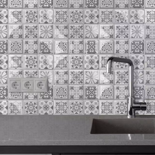 WALPLUS Grey Geometric 3D Adhesive Tile Stickers